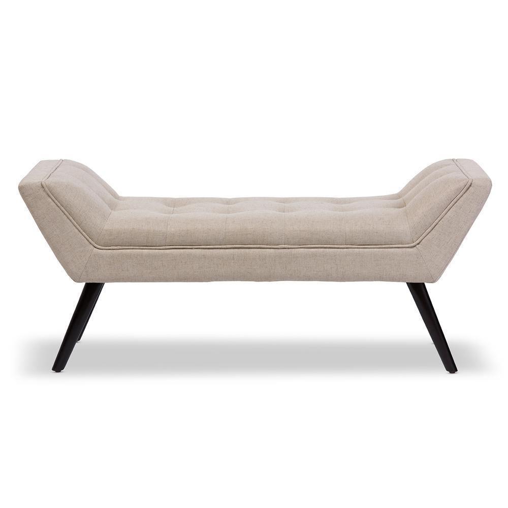 Tamblin Mid-century Modern Retro Beige Linen Fabric Upholstered Grid-Tufting 50-Inch Bench FredCo