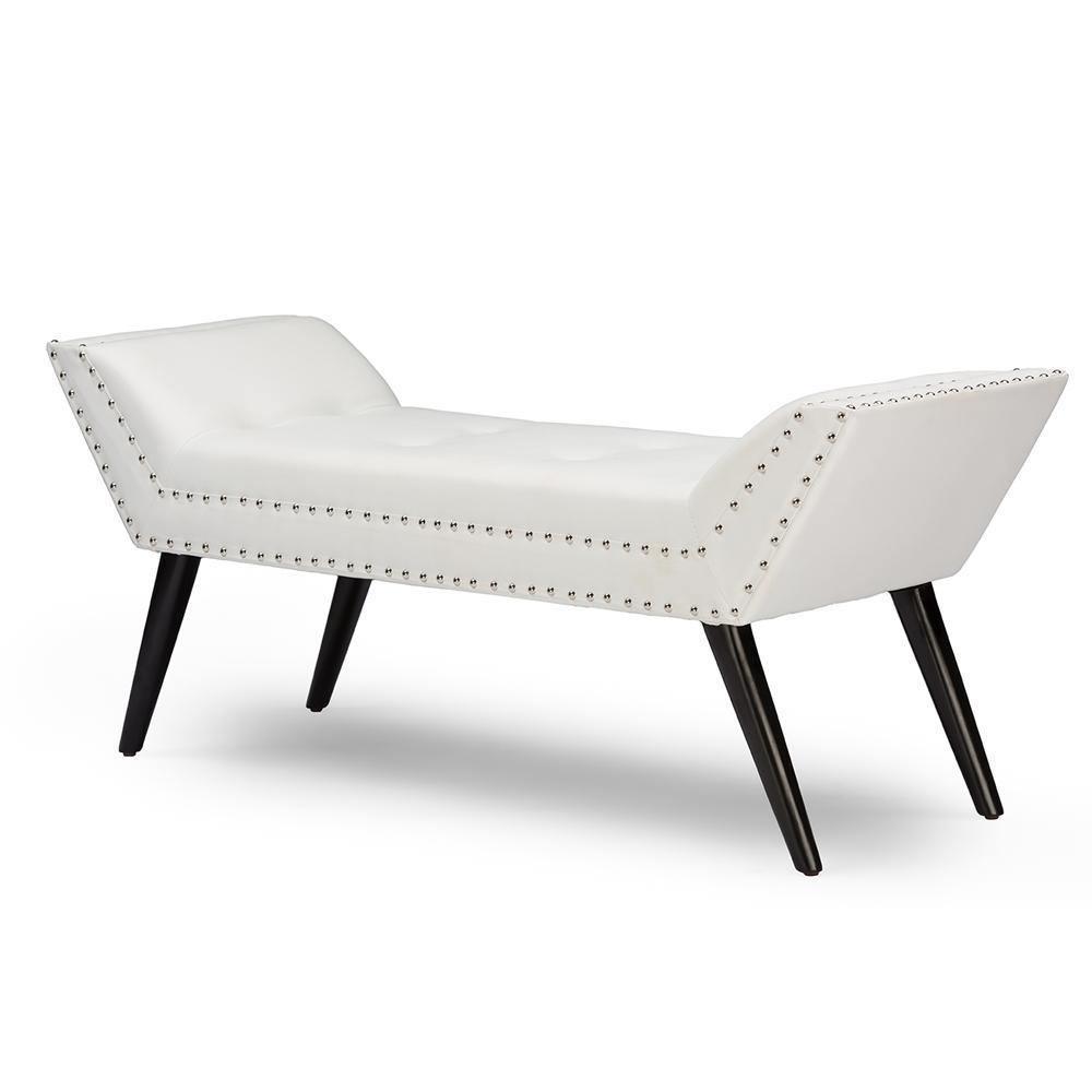 Tamblin Modern and Contemporary White Faux Leather Upholstered Large Ottoman Seating Bench FredCo