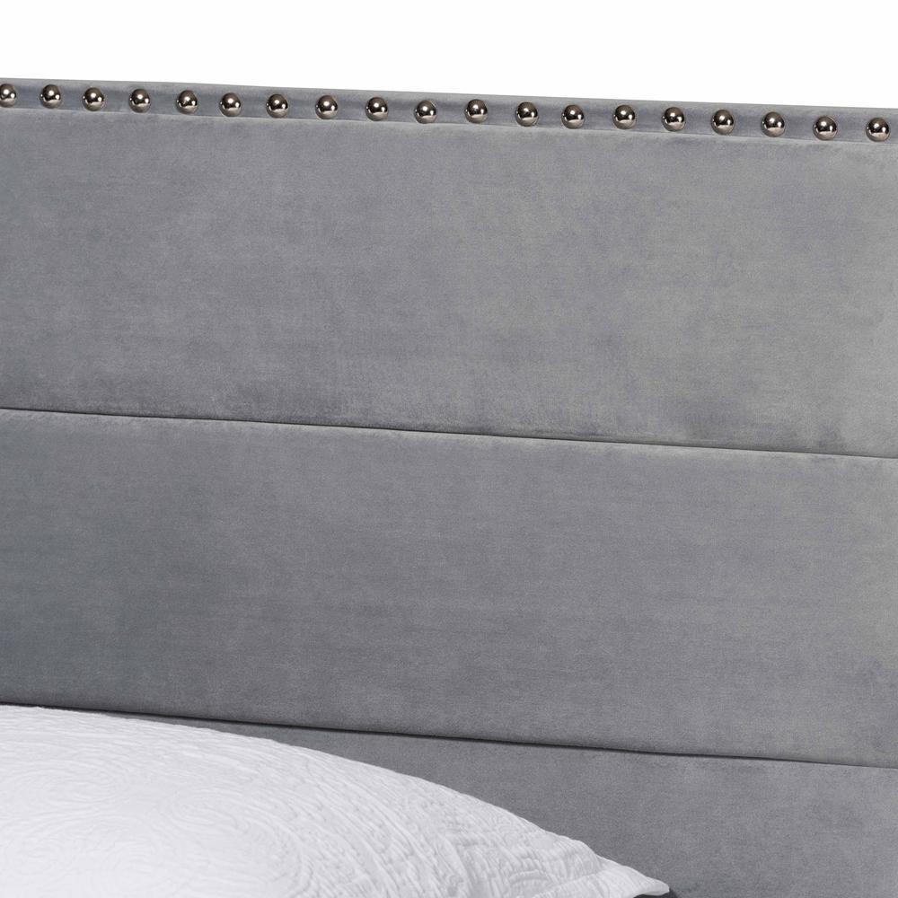 Tamira Modern and Contemporary Glam Grey Velvet Fabric Upholstered Twin Size Panel Bed FredCo