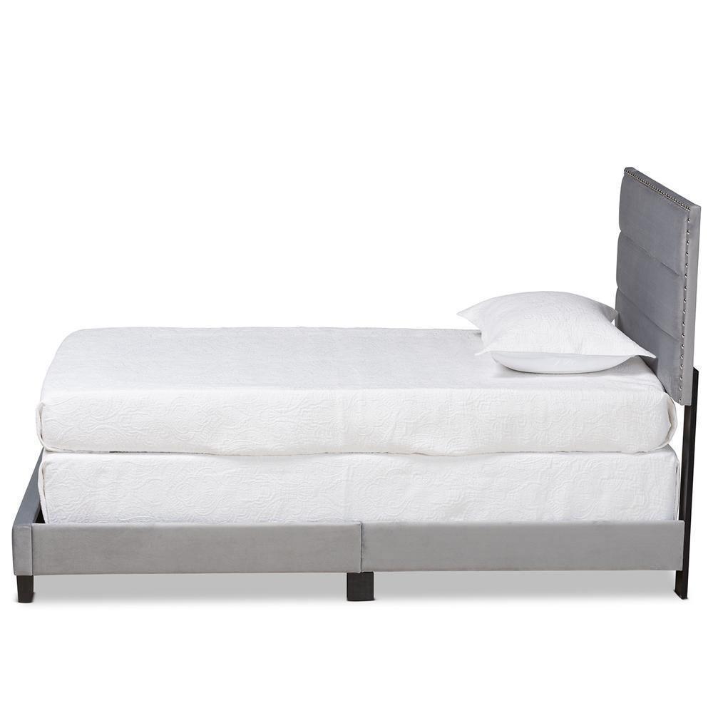 Tamira Modern and Contemporary Glam Grey Velvet Fabric Upholstered Twin Size Panel Bed FredCo