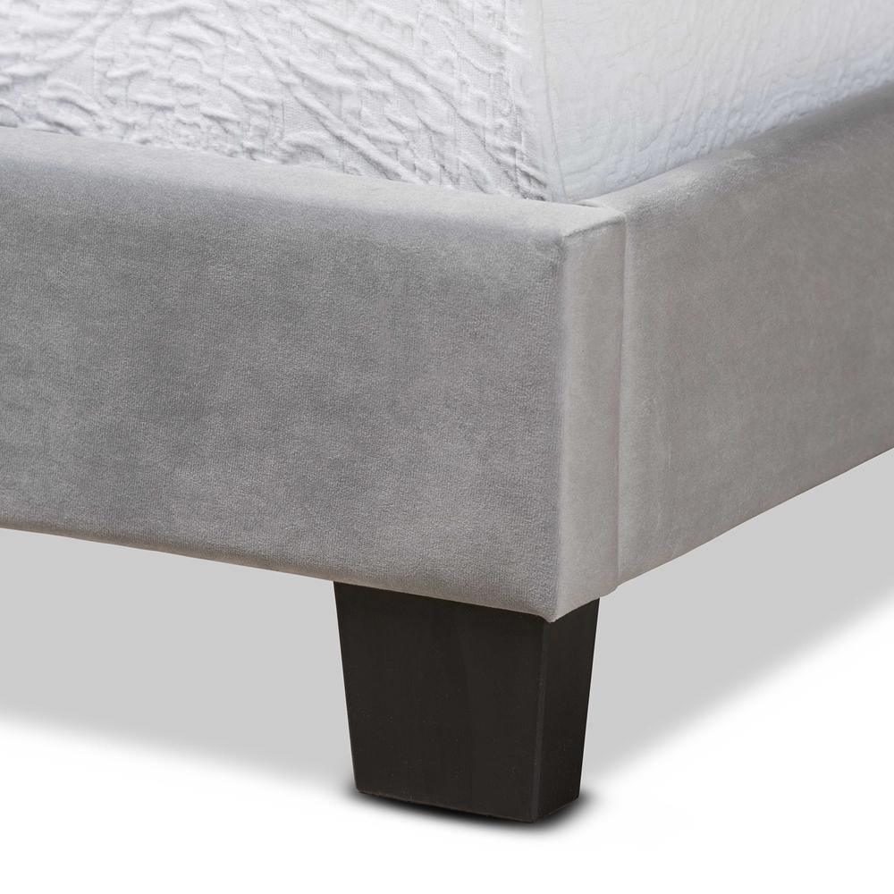 Tamira Modern and Contemporary Glam Grey Velvet Fabric Upholstered Twin Size Panel Bed FredCo