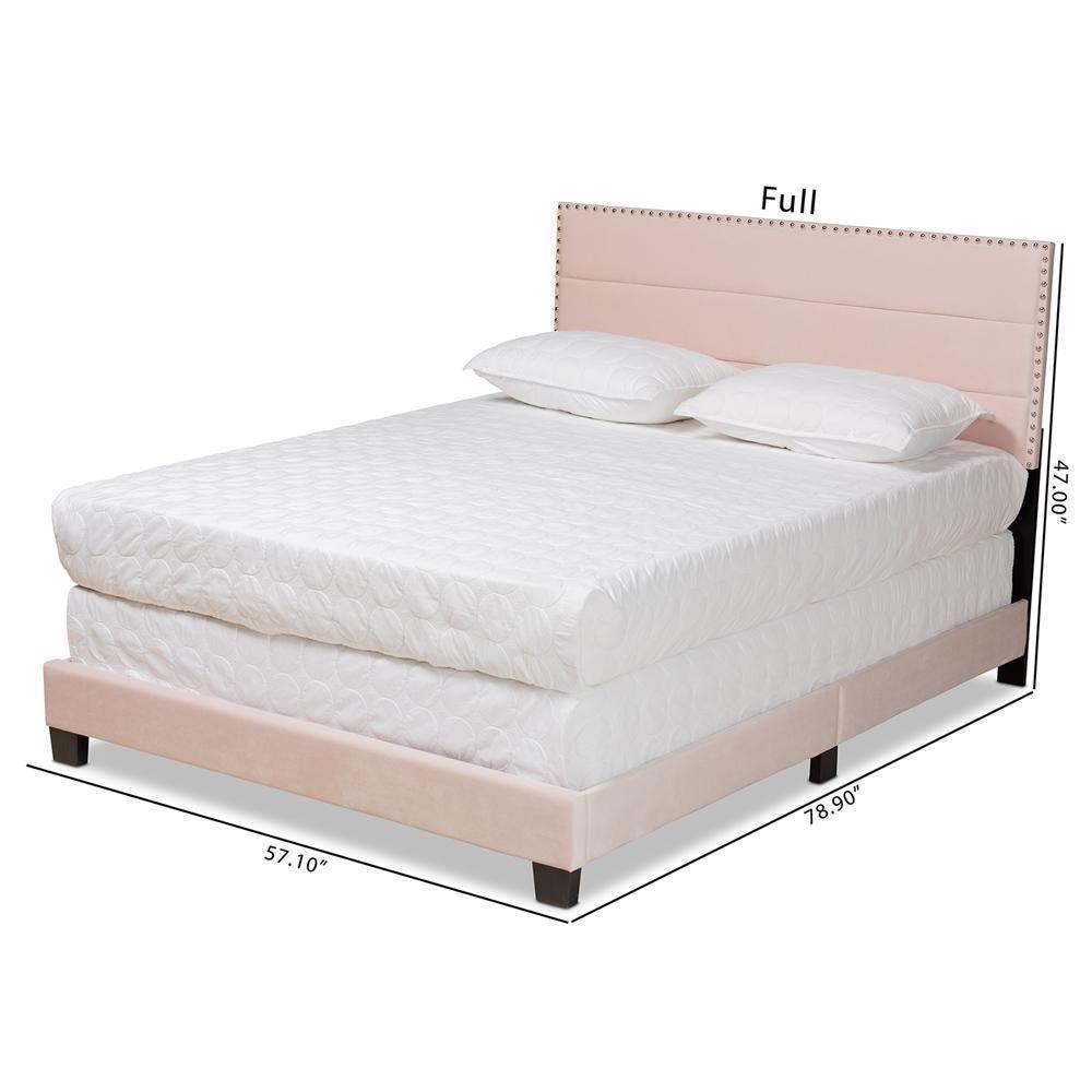 Tamira Modern and Contemporary Glam Light Pink Velvet Fabric Upholstered Queen Size Panel Bed FredCo