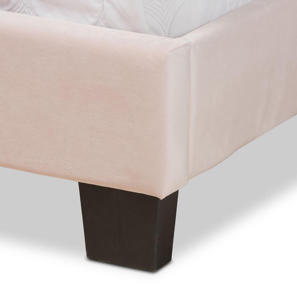 Tamira Modern and Contemporary Glam Light Pink Velvet Fabric Upholstered Queen Size Panel Bed FredCo