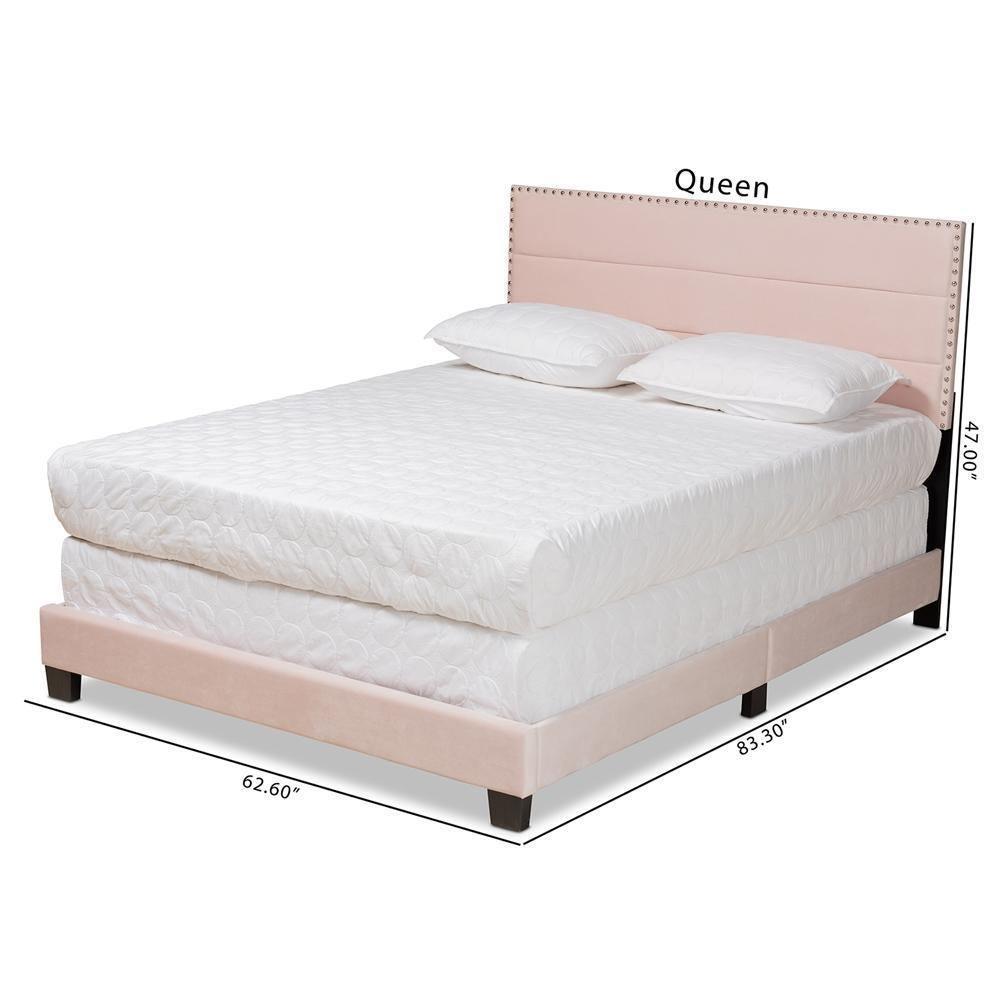 Tamira Modern and Contemporary Glam Light Pink Velvet Fabric Upholstered Queen Size Panel Bed FredCo