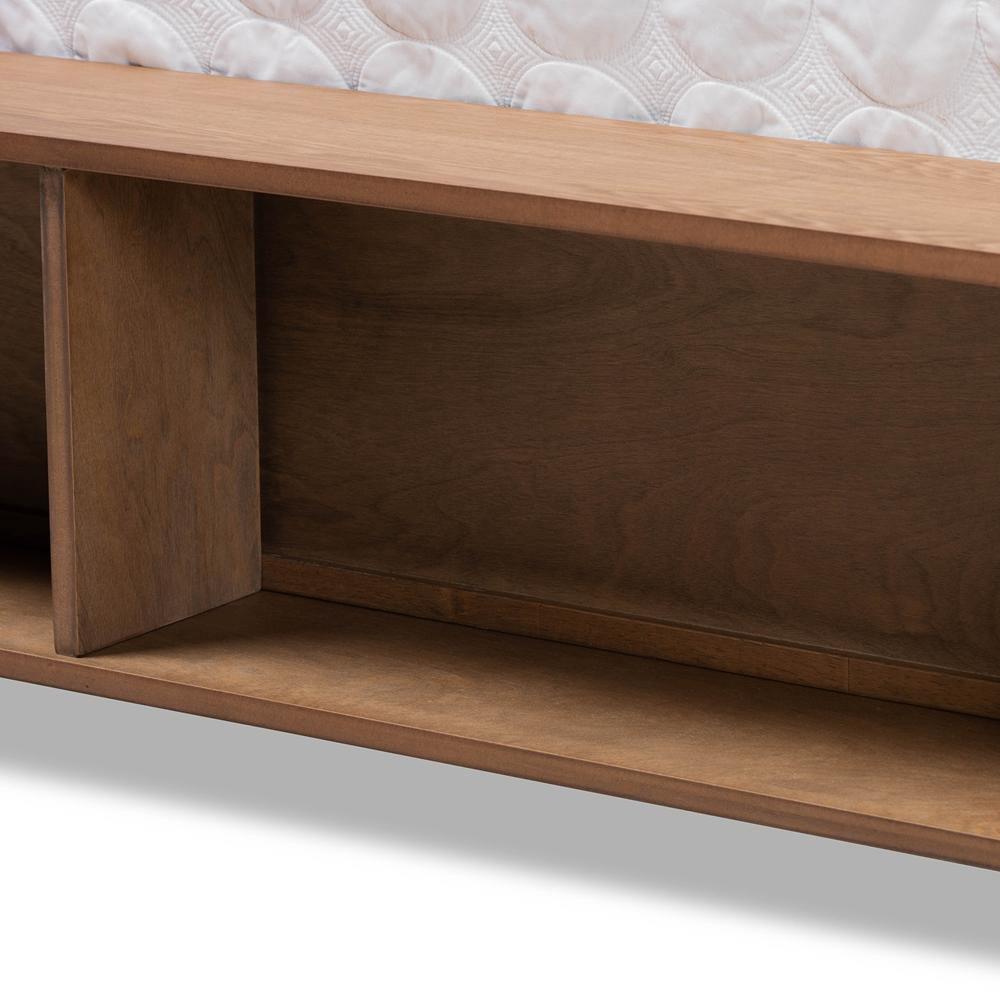 Tamsin Modern Transitional Ash Walnut Brown Finished Wood King Size 4-Drawer Platform Storage Bed with Built-In Shelves FredCo