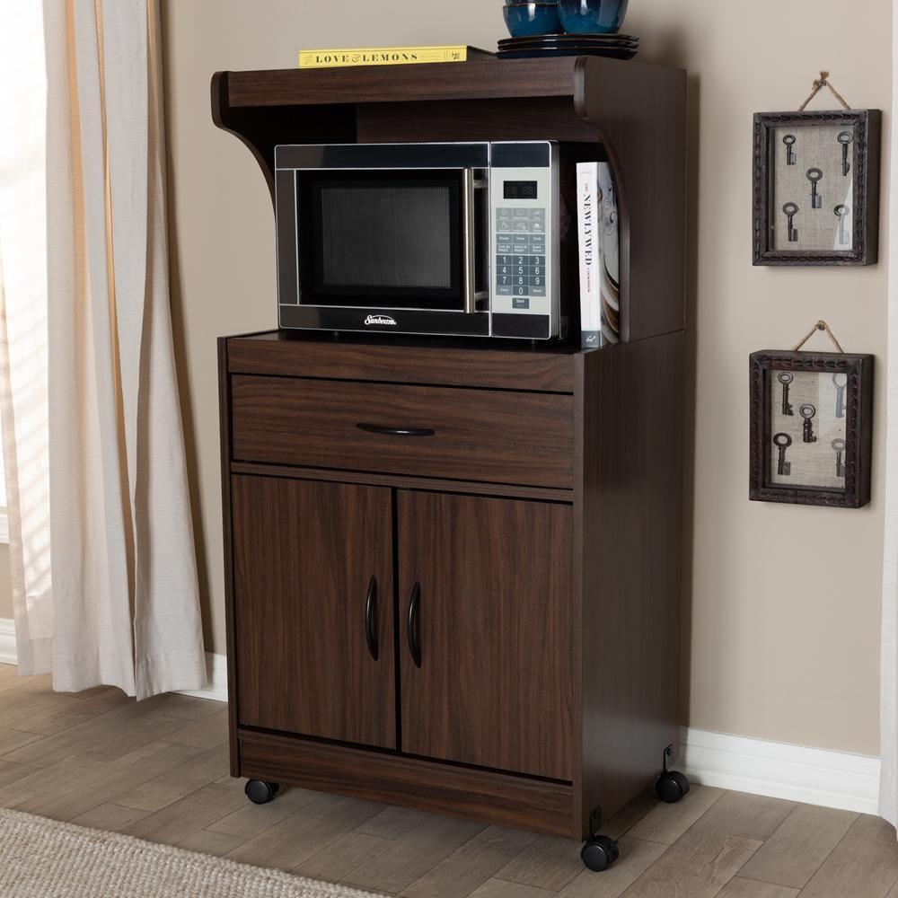 Tannis Modern and Contemporary Dark Walnut Finished Kitchen Cabinet FredCo