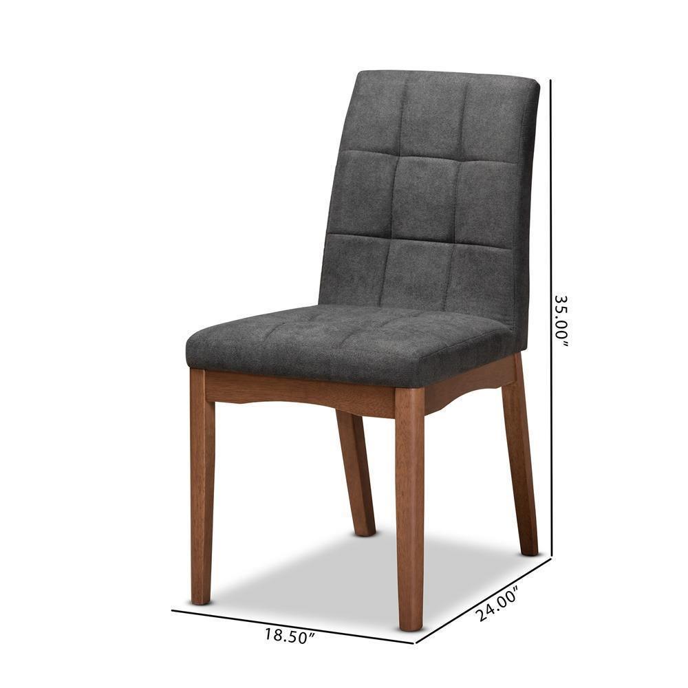 Tara Mid-Century Modern Transitional Dark Grey Fabric Upholstered and Walnut Brown Finished Wood 2-Piece Dining Chair Set FredCo