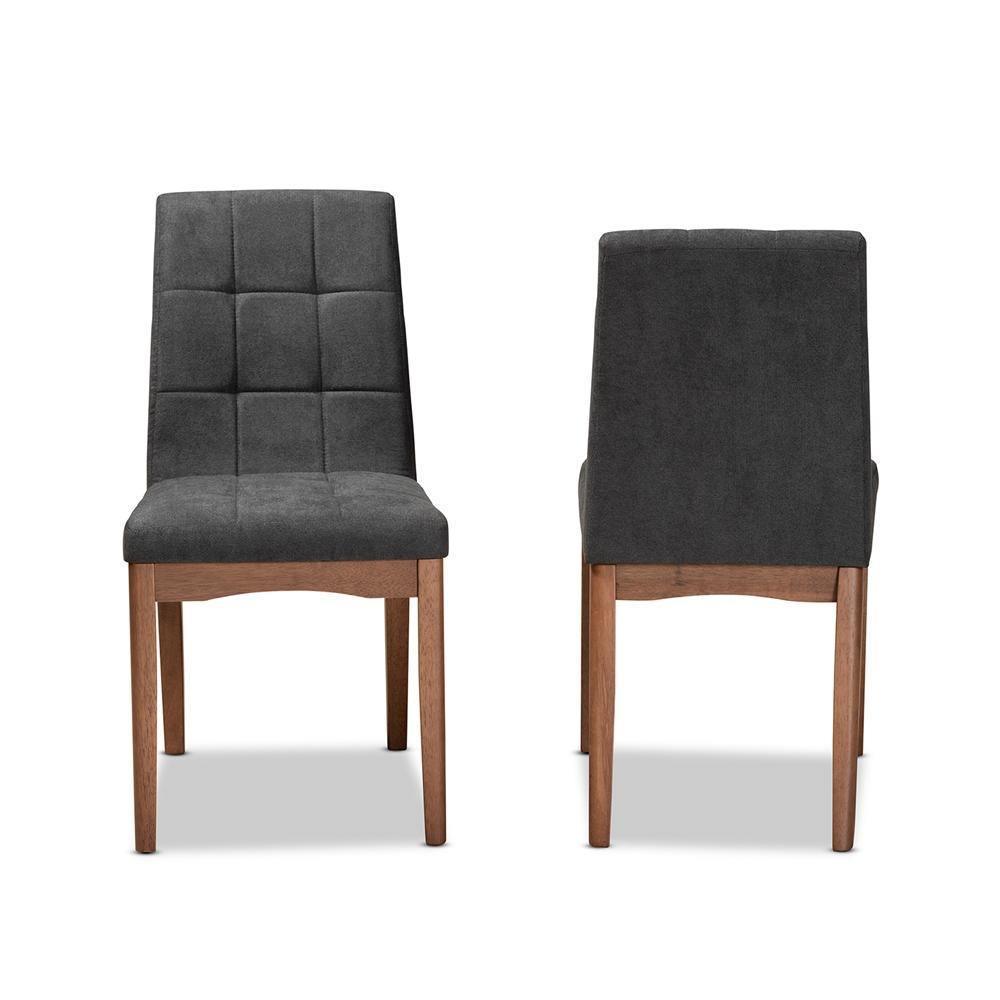 Tara Mid-Century Modern Transitional Dark Grey Fabric Upholstered and Walnut Brown Finished Wood 2-Piece Dining Chair Set FredCo