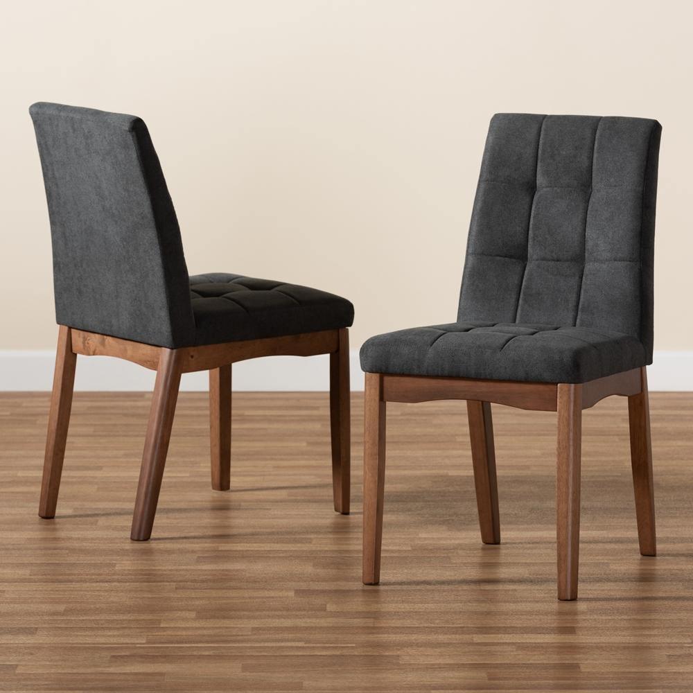 Tara Mid-Century Modern Transitional Dark Grey Fabric Upholstered and Walnut Brown Finished Wood 2-Piece Dining Chair Set FredCo