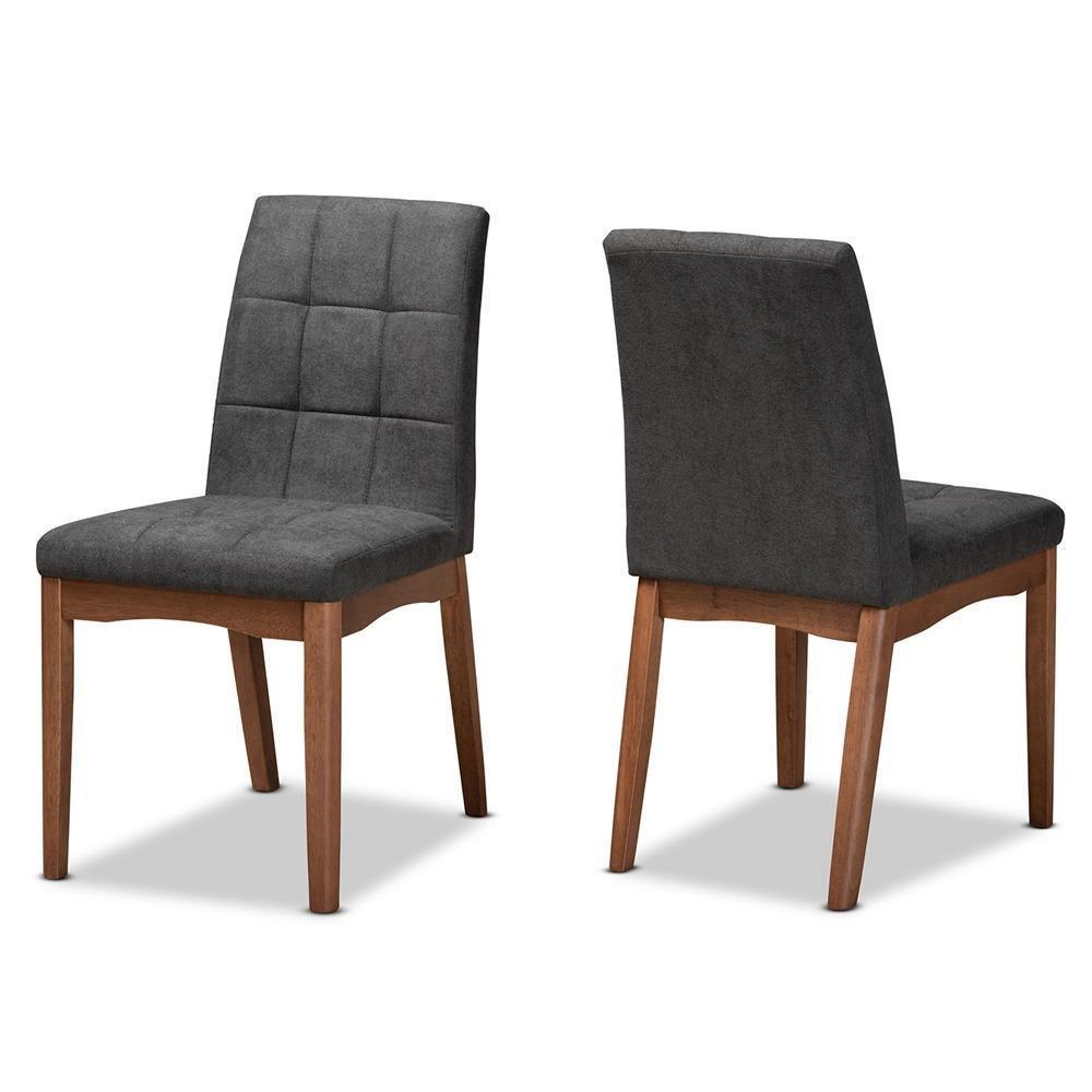Tara Mid-Century Modern Transitional Dark Grey Fabric Upholstered and Walnut Brown Finished Wood 2-Piece Dining Chair Set FredCo