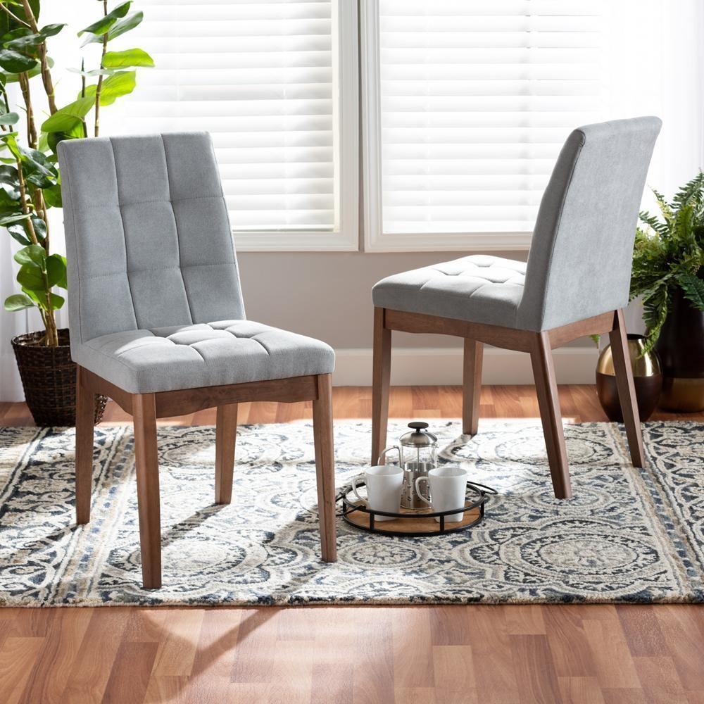 Tara Mid-Century Modern Transitional Light Grey Fabric Upholstered and Walnut Brown Finished Wood 2-Piece Dining Chair Set FredCo