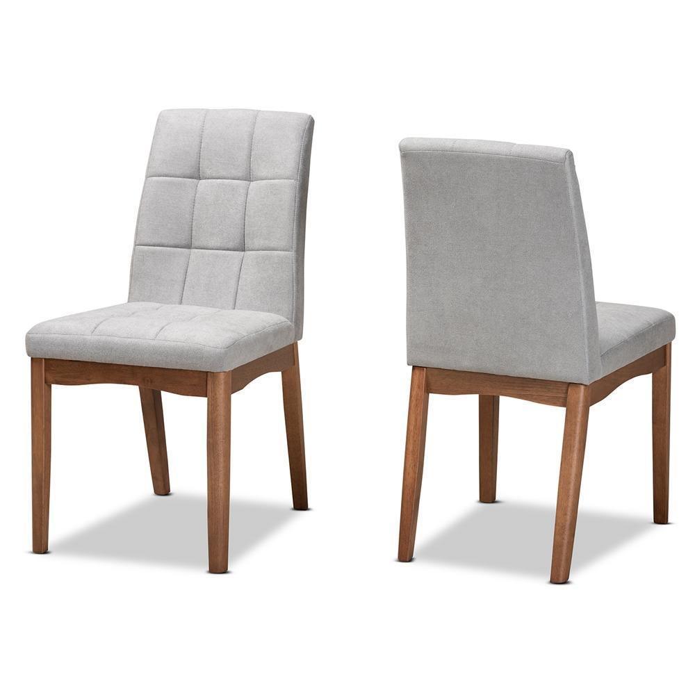 Tara Mid-Century Modern Transitional Light Grey Fabric Upholstered and Walnut Brown Finished Wood 2-Piece Dining Chair Set FredCo