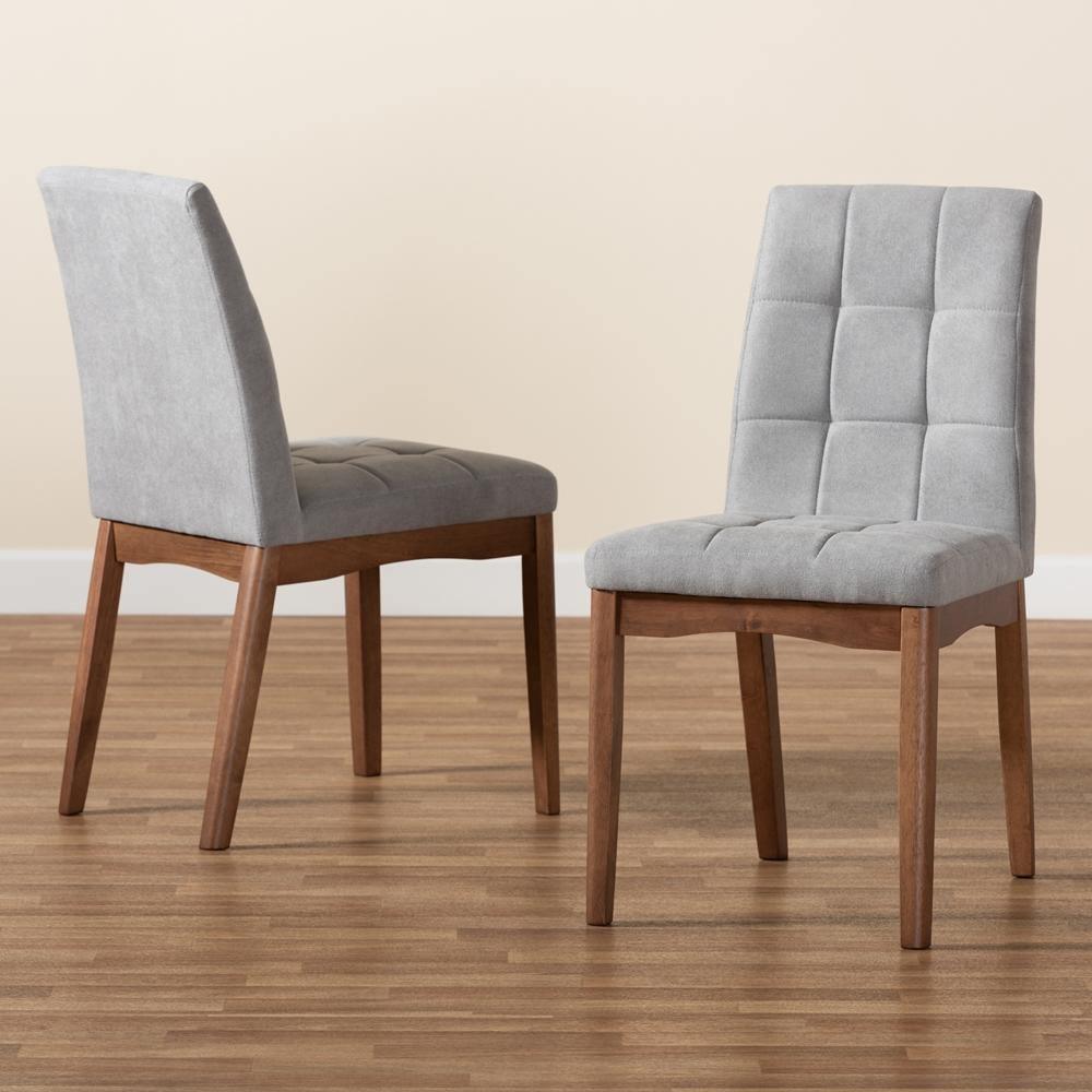Tara Mid-Century Modern Transitional Light Grey Fabric Upholstered and Walnut Brown Finished Wood 2-Piece Dining Chair Set FredCo