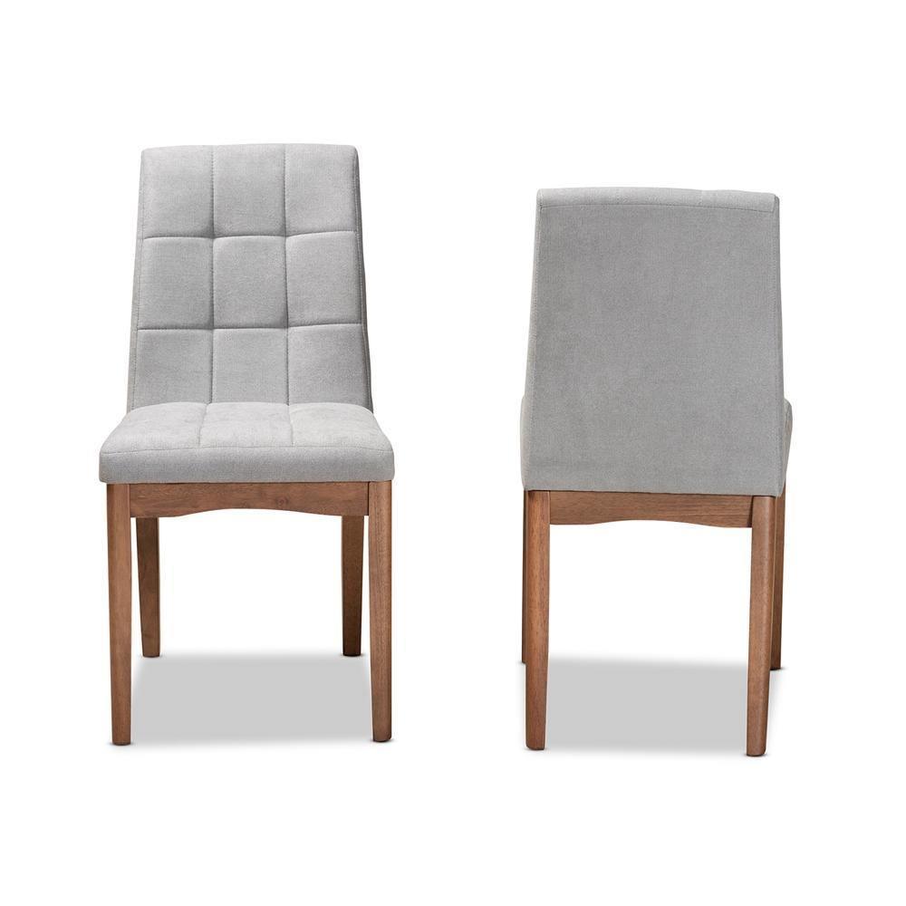 Tara Mid-Century Modern Transitional Light Grey Fabric Upholstered and Walnut Brown Finished Wood 2-Piece Dining Chair Set FredCo