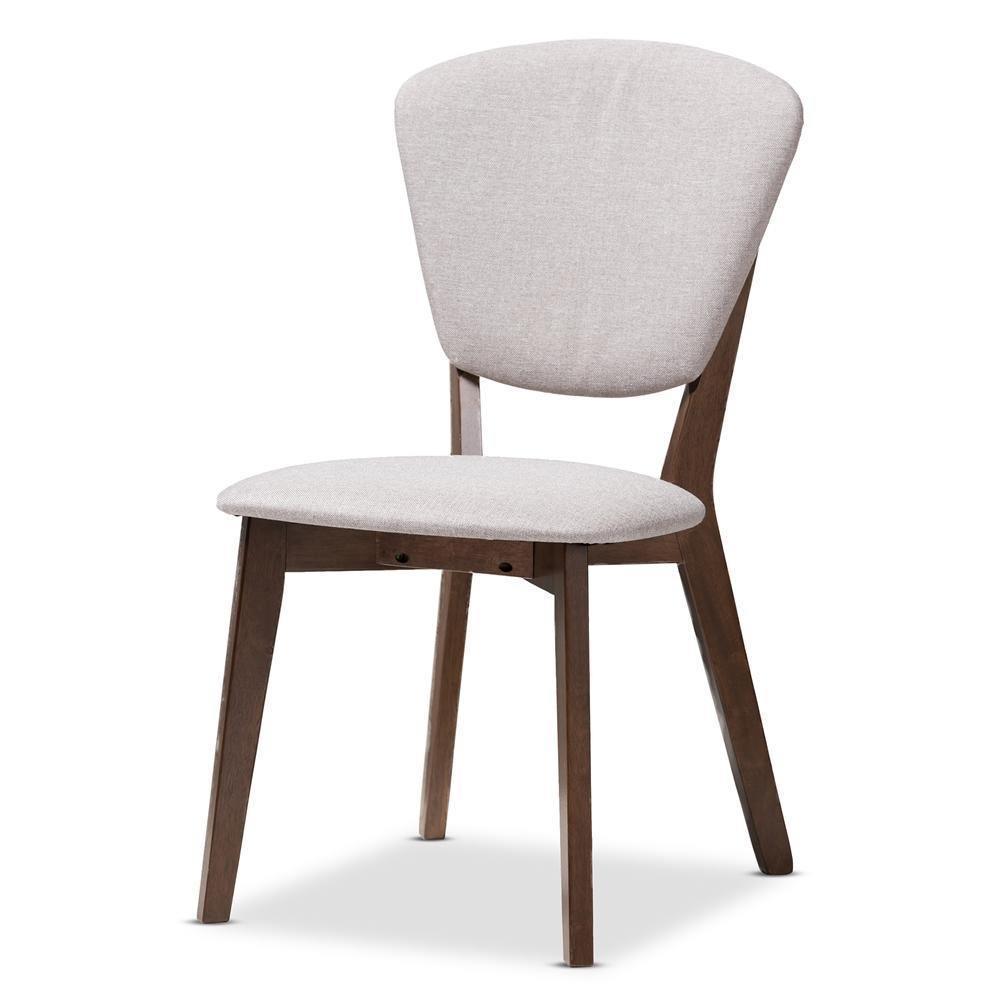 Tarelle Mid-Century Modern Walnut-Finished Light Grey Fabric Upholstered 5-Piece Dining Set FredCo