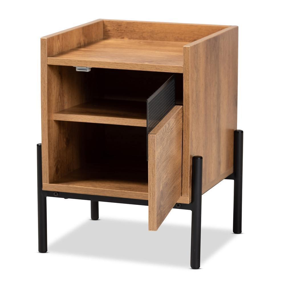 Tasman Modern and Contemporary Industrial Natural Brown Finished Wood and Black Metal End Table FredCo