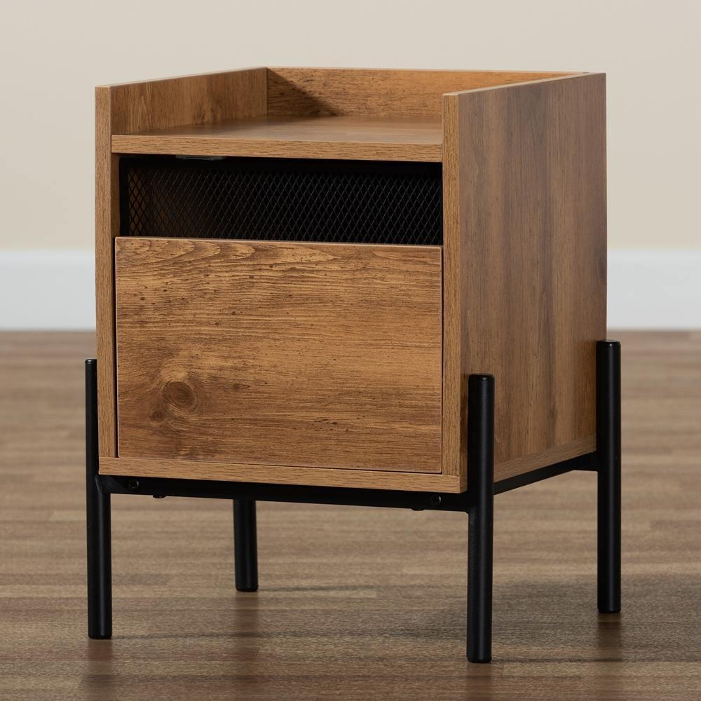 Tasman Modern and Contemporary Industrial Natural Brown Finished Wood and Black Metal End Table FredCo
