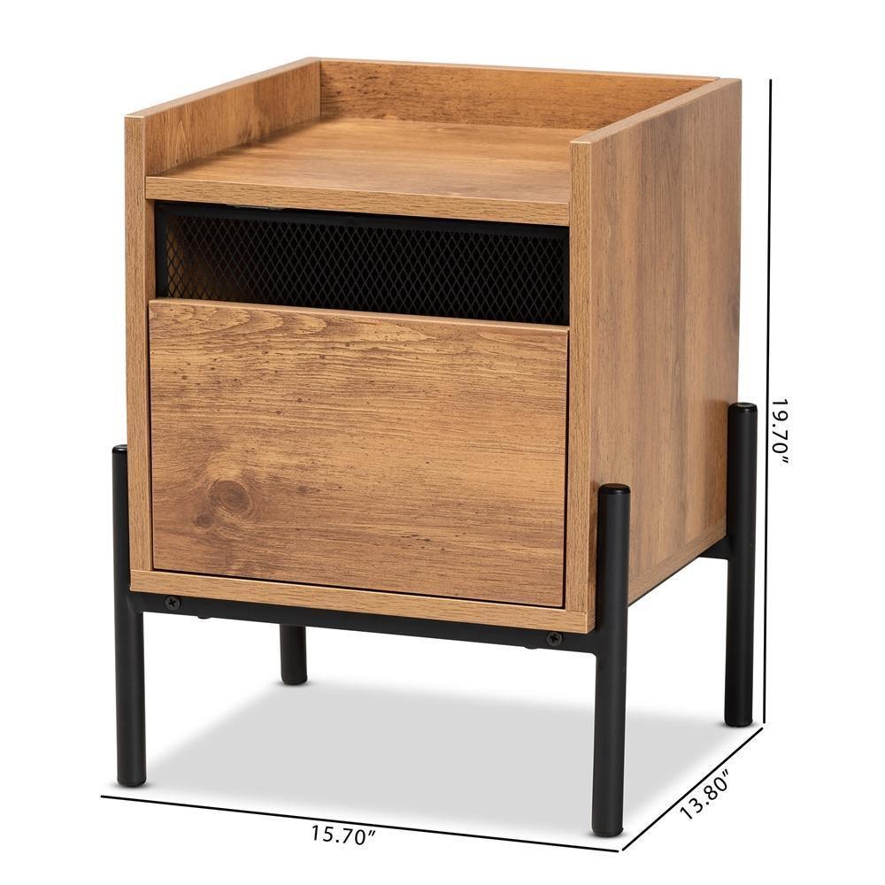 Tasman Modern and Contemporary Industrial Natural Brown Finished Wood and Black Metal End Table FredCo