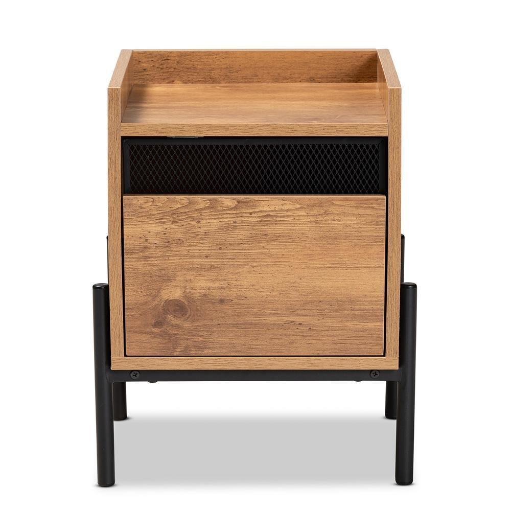 Tasman Modern and Contemporary Industrial Natural Brown Finished Wood and Black Metal End Table FredCo