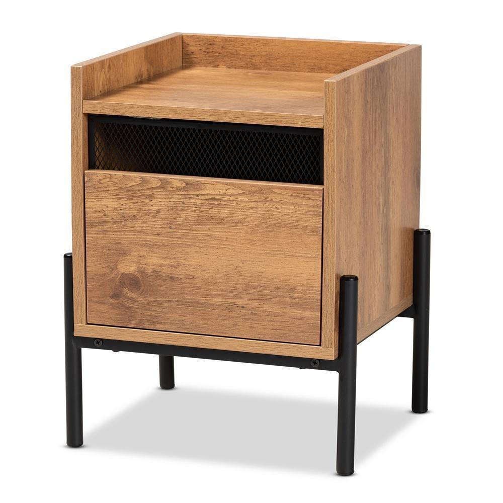 Tasman Modern and Contemporary Industrial Natural Brown Finished Wood and Black Metal End Table FredCo