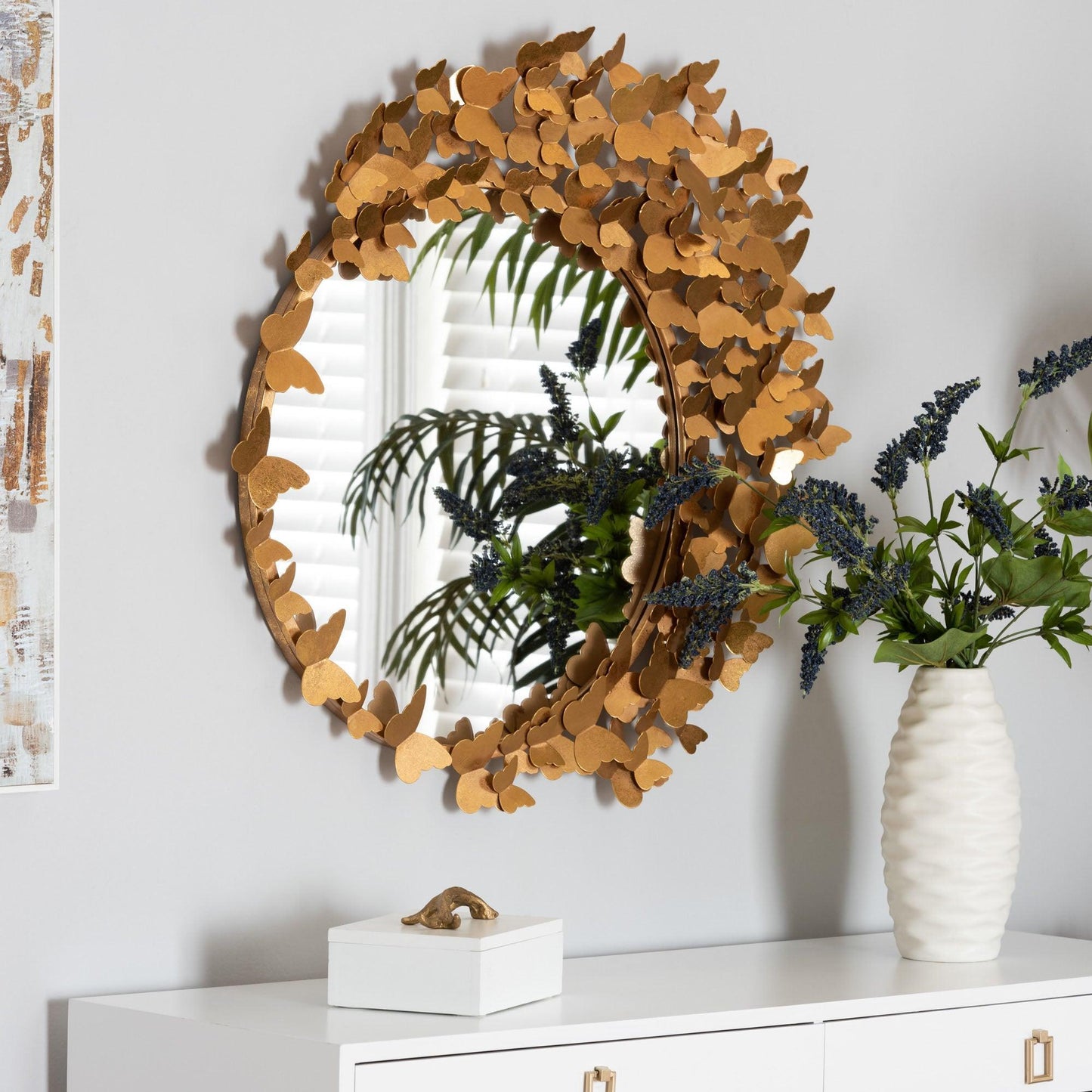 Tauriel Modern Glam and Luxe Antique Goldleaf Metal Butterfly Accent Wall Mirror FredCo