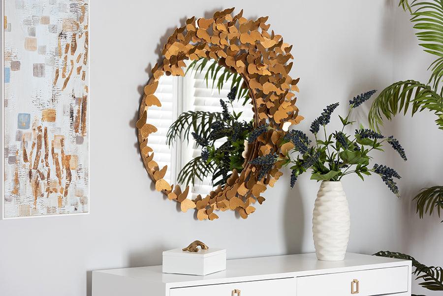 Tauriel Modern Glam and Luxe Antique Goldleaf Metal Butterfly Accent Wall Mirror FredCo