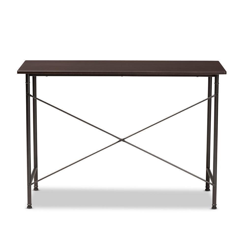 Tavin Industrial Espresso Wood and Black Metal Criss-Cross Desk FredCo