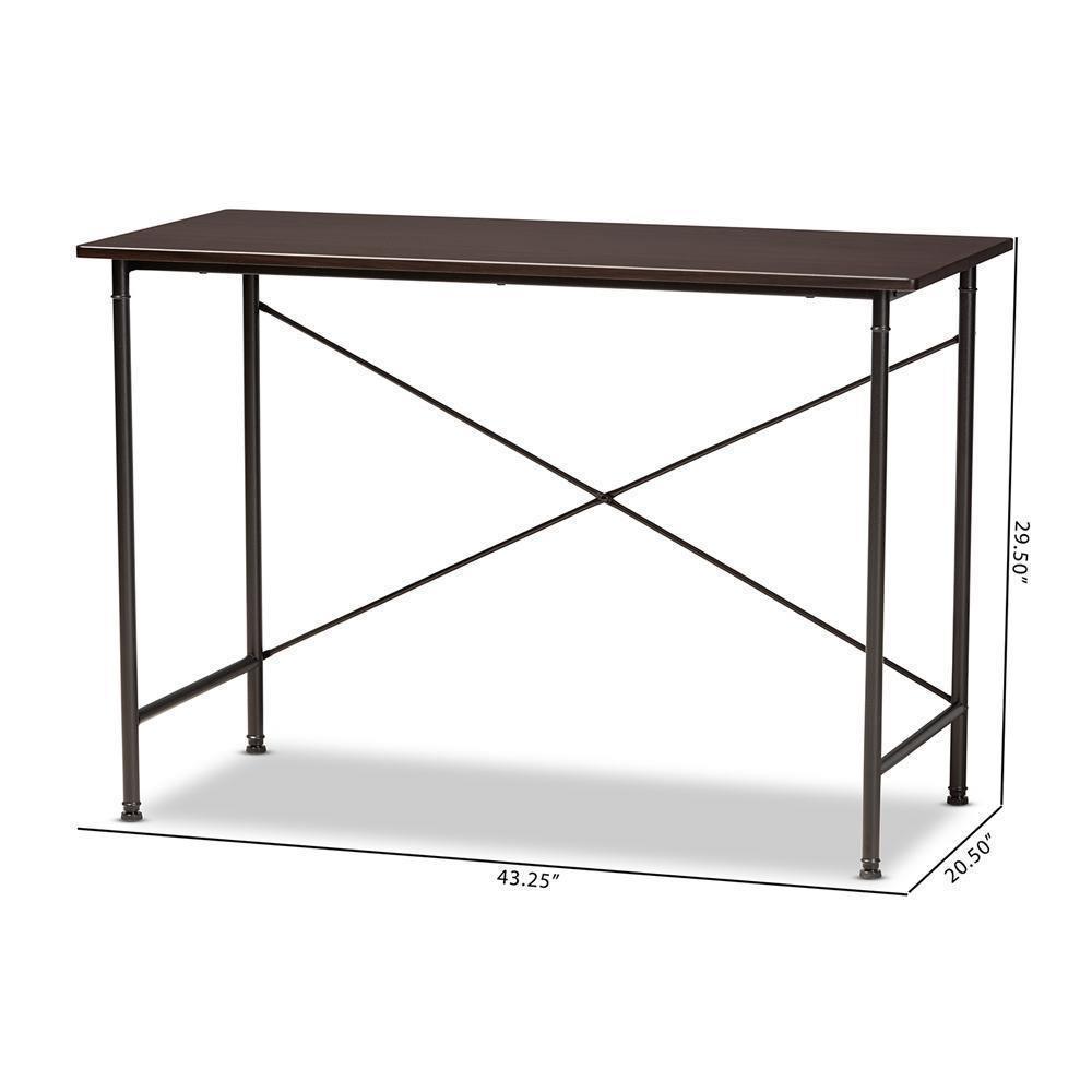 Tavin Industrial Espresso Wood and Black Metal Criss-Cross Desk FredCo
