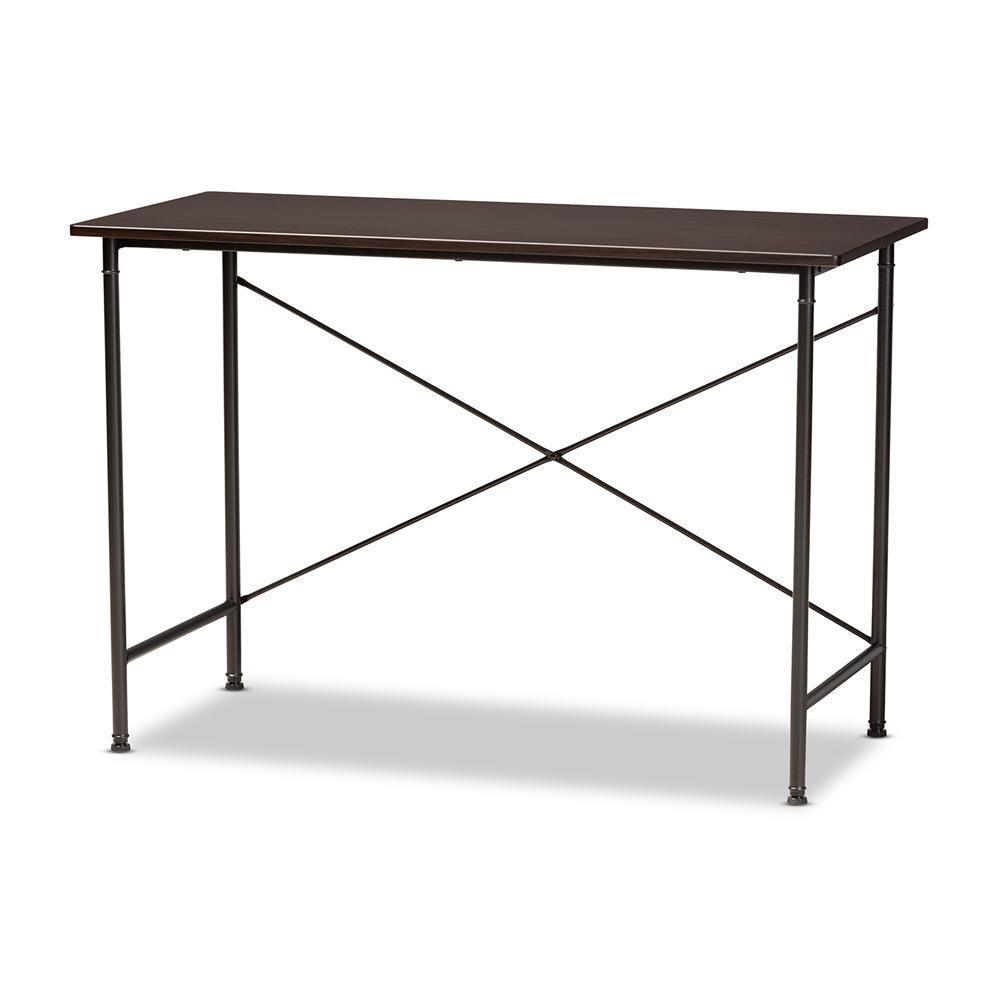 Tavin Industrial Espresso Wood and Black Metal Criss-Cross Desk FredCo