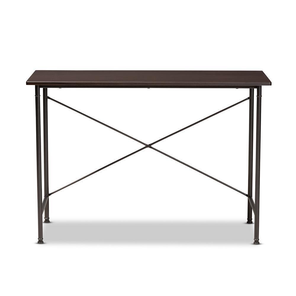 Tavin Industrial Espresso Wood and Black Metal Criss-Cross Desk FredCo