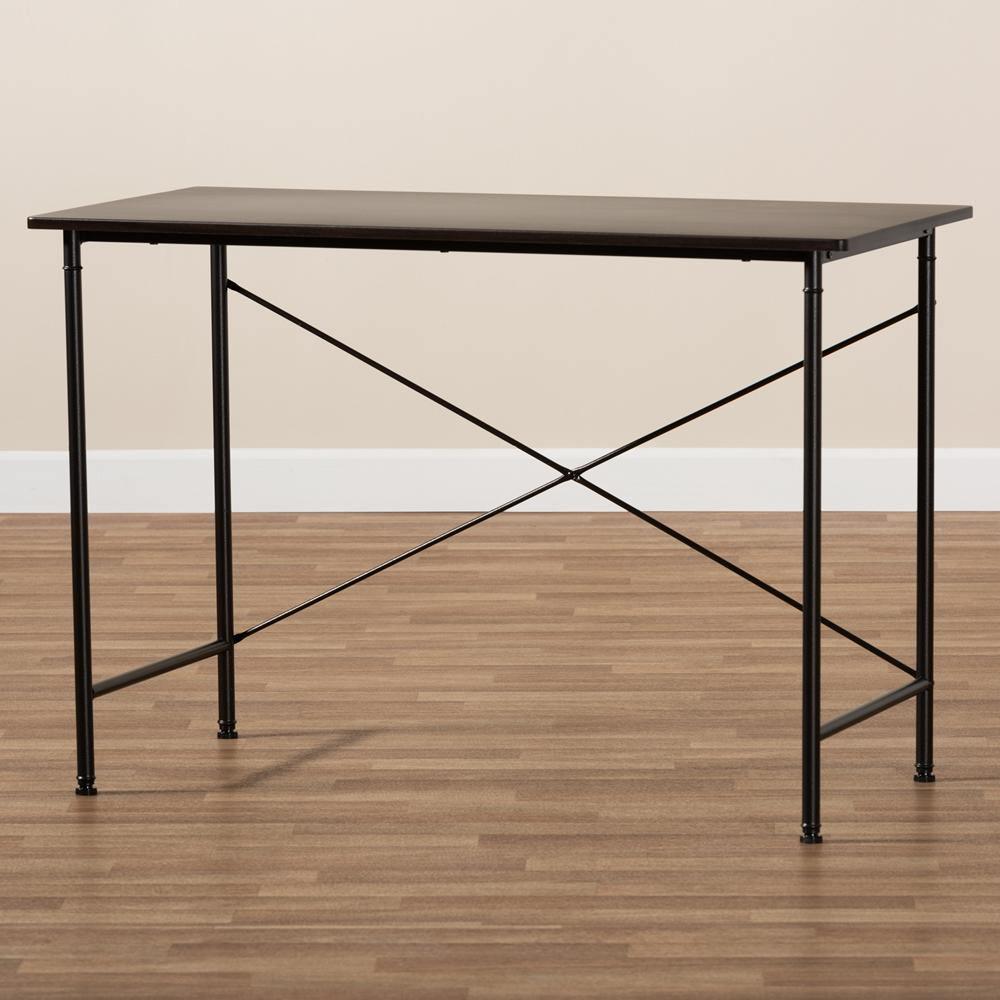 Tavin Industrial Espresso Wood and Black Metal Criss-Cross Desk FredCo