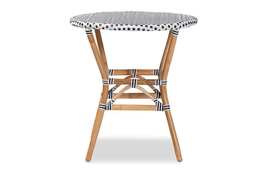 Tavor Classic French Black and White Weaving and Natural Brown Rattan Dining Table FredCo