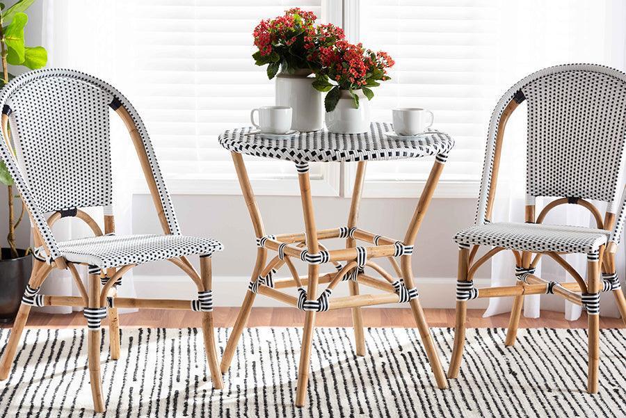 Tavor Classic French Black and White Weaving and Natural Brown Rattan Dining Table FredCo