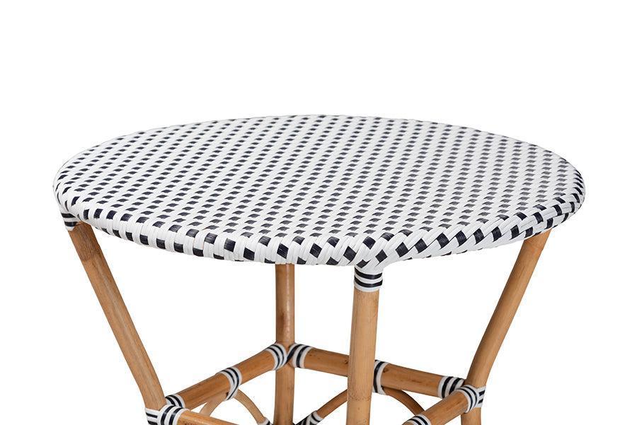 Tavor Classic French Black and White Weaving and Natural Brown Rattan Dining Table FredCo