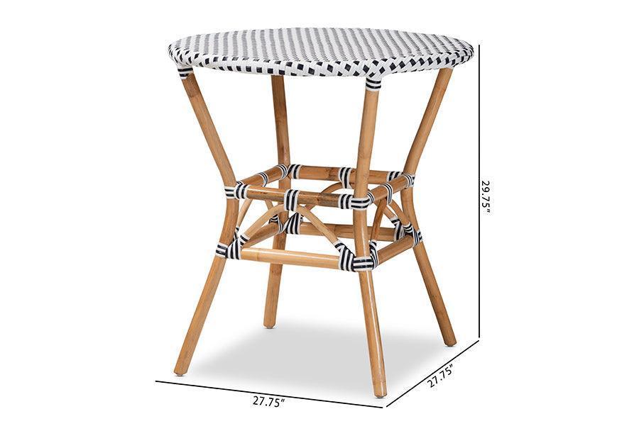 Tavor Classic French Black and White Weaving and Natural Brown Rattan Dining Table FredCo