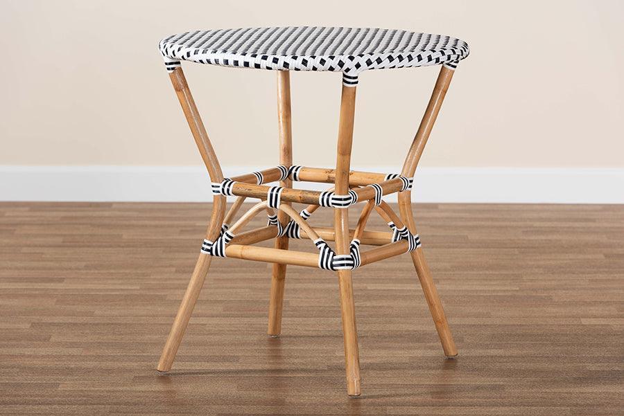 Tavor Classic French Black and White Weaving and Natural Brown Rattan Dining Table FredCo