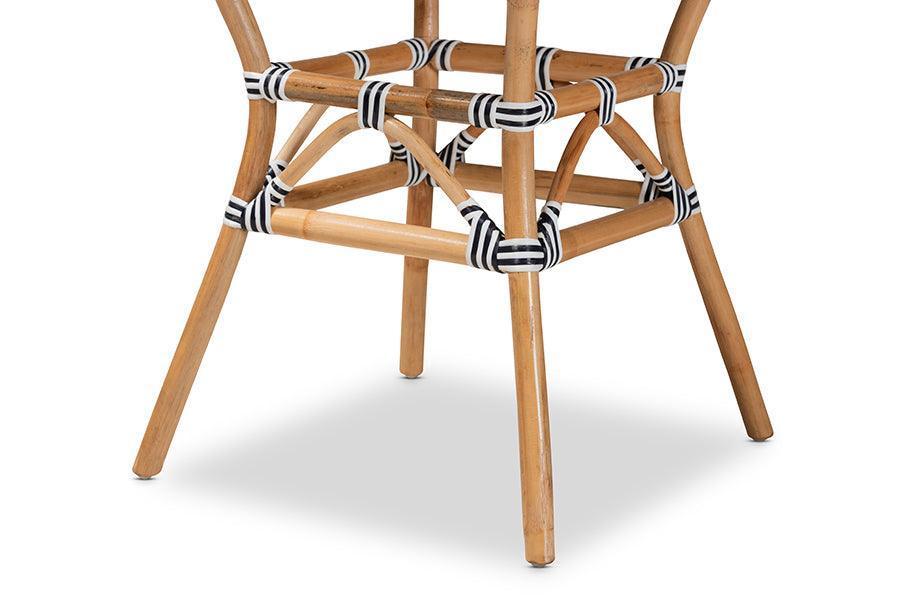 Tavor Classic French Black and White Weaving and Natural Brown Rattan Dining Table FredCo