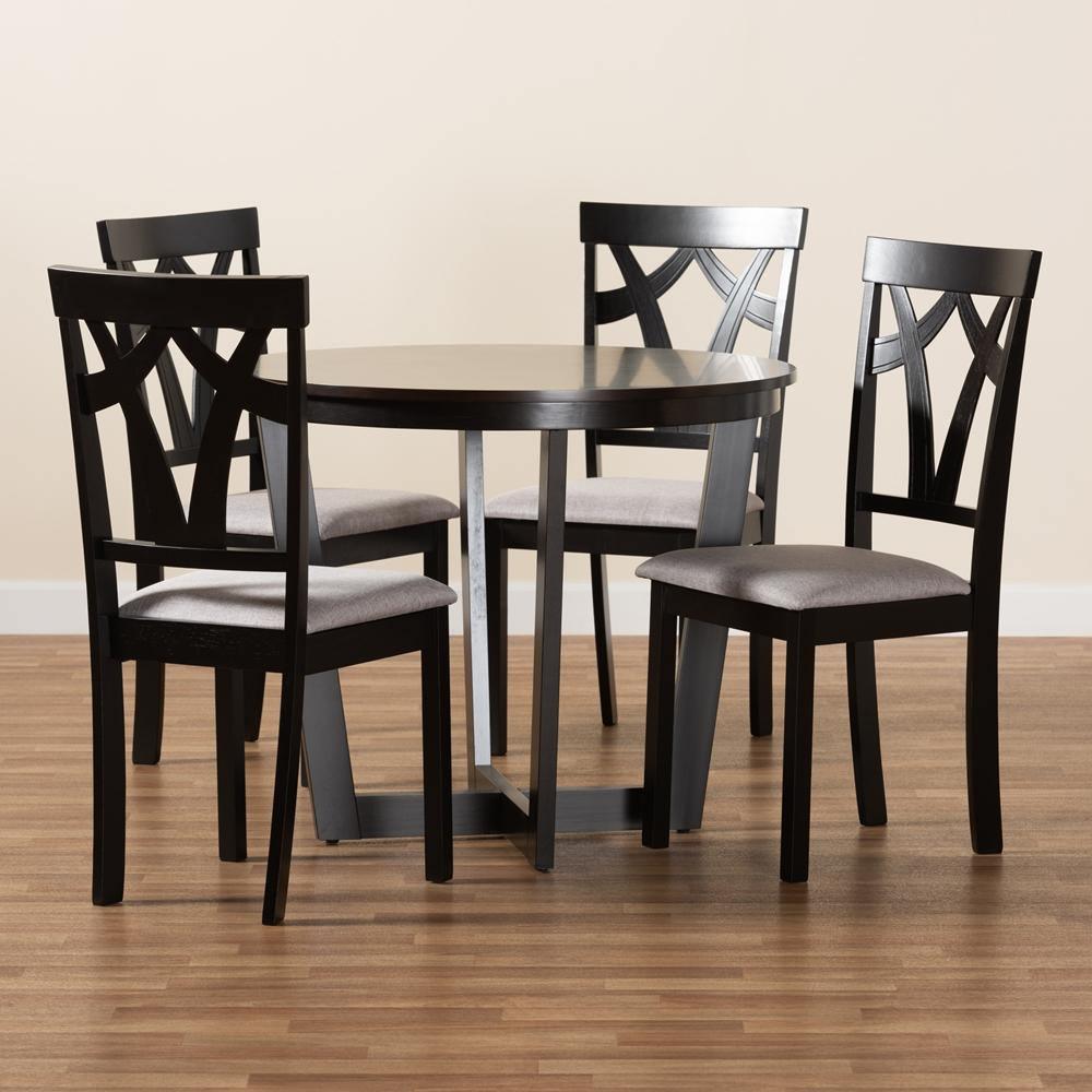 Telma Modern and Contemporary Grey Fabric Upholstered and Dark Brown Finished Wood 5-Piece Dining Set FredCo