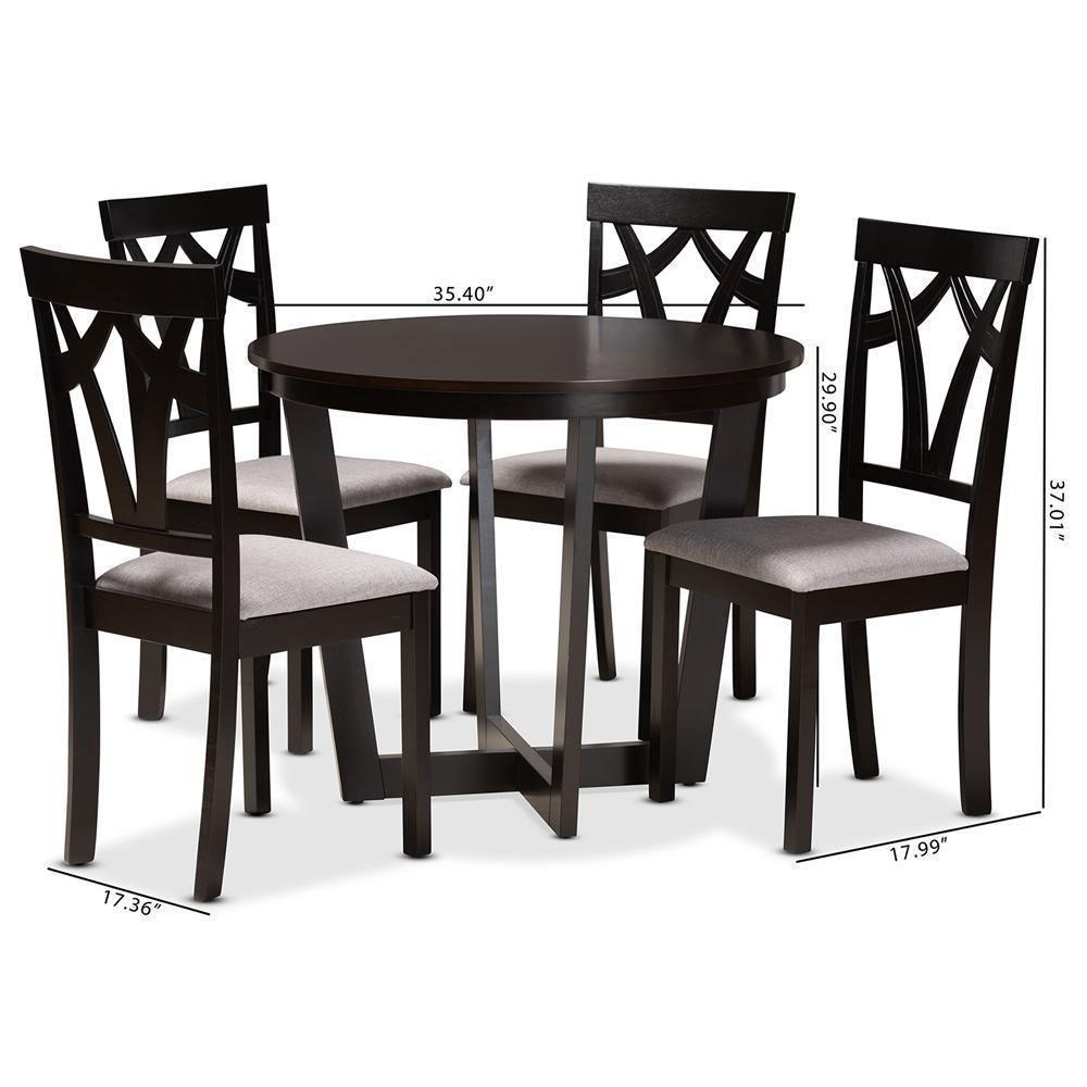Telma Modern and Contemporary Grey Fabric Upholstered and Dark Brown Finished Wood 5-Piece Dining Set FredCo