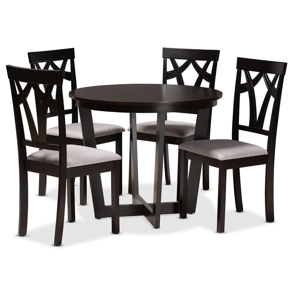 Telma Modern and Contemporary Grey Fabric Upholstered and Dark Brown Finished Wood 5-Piece Dining Set FredCo