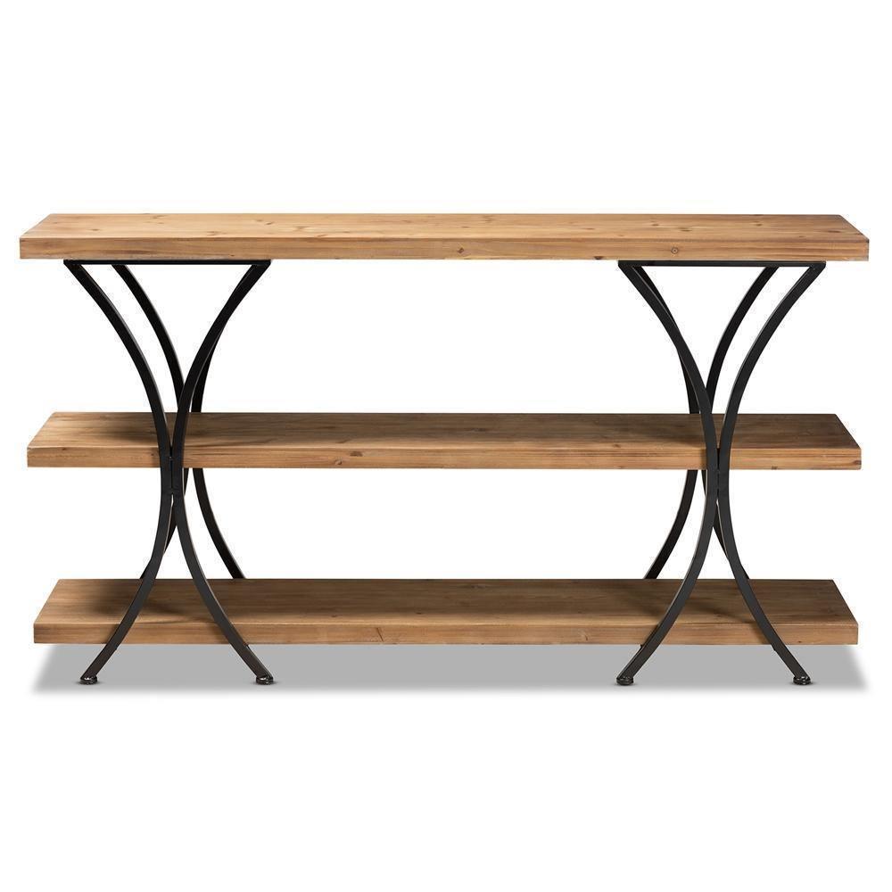 Terrell Modern Rustic and Industrial Natural Brown Finished Wood and Black Finished Metal Console Table FredCo