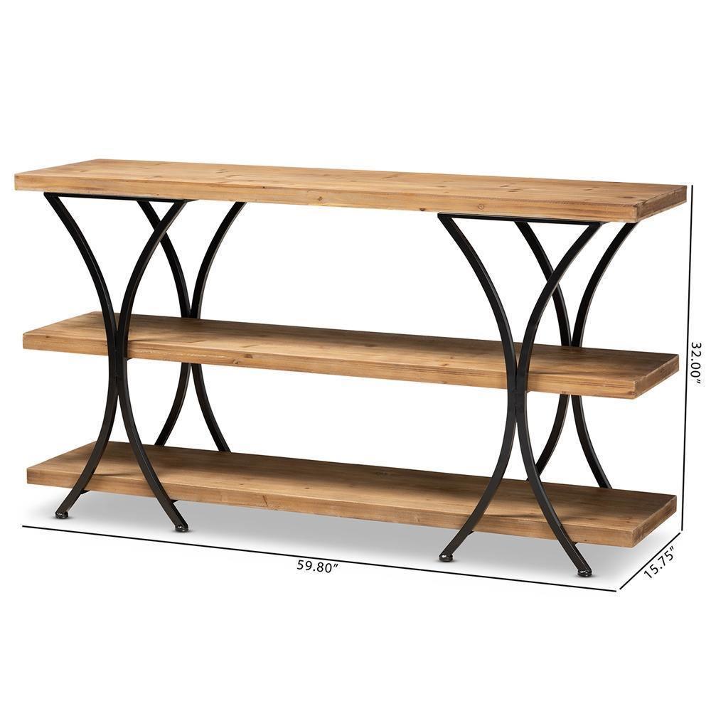 Terrell Modern Rustic and Industrial Natural Brown Finished Wood and Black Finished Metal Console Table FredCo