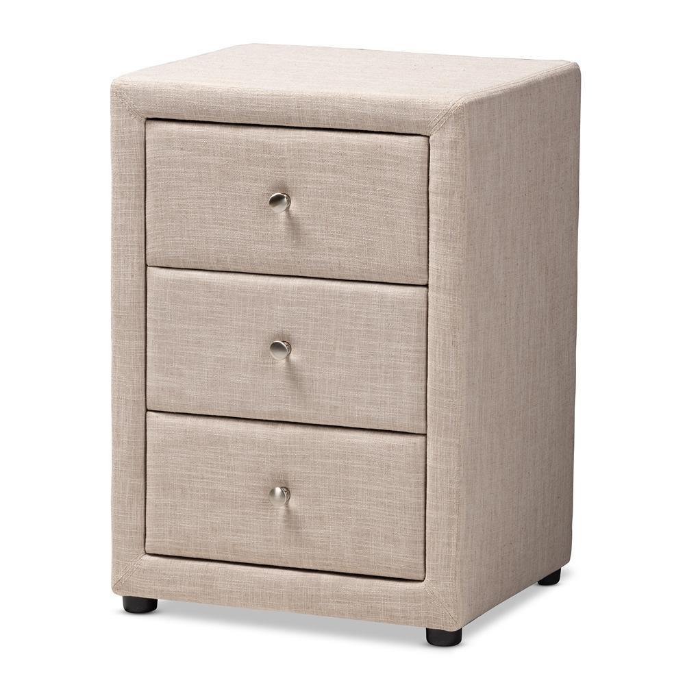 Tessa Modern and Contemporary Beige Fabric Upholstered 3-Drawer Nightstand FredCo
