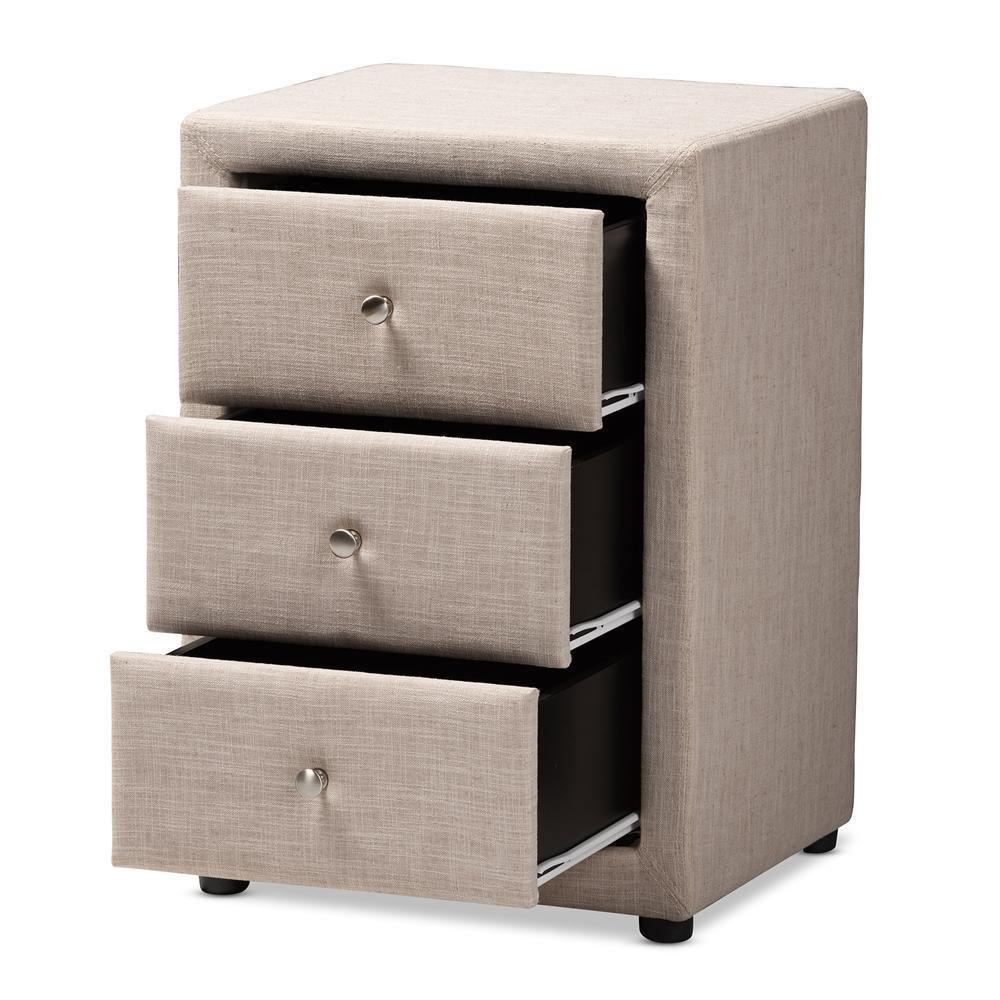 Tessa Modern and Contemporary Beige Fabric Upholstered 3-Drawer Nightstand FredCo
