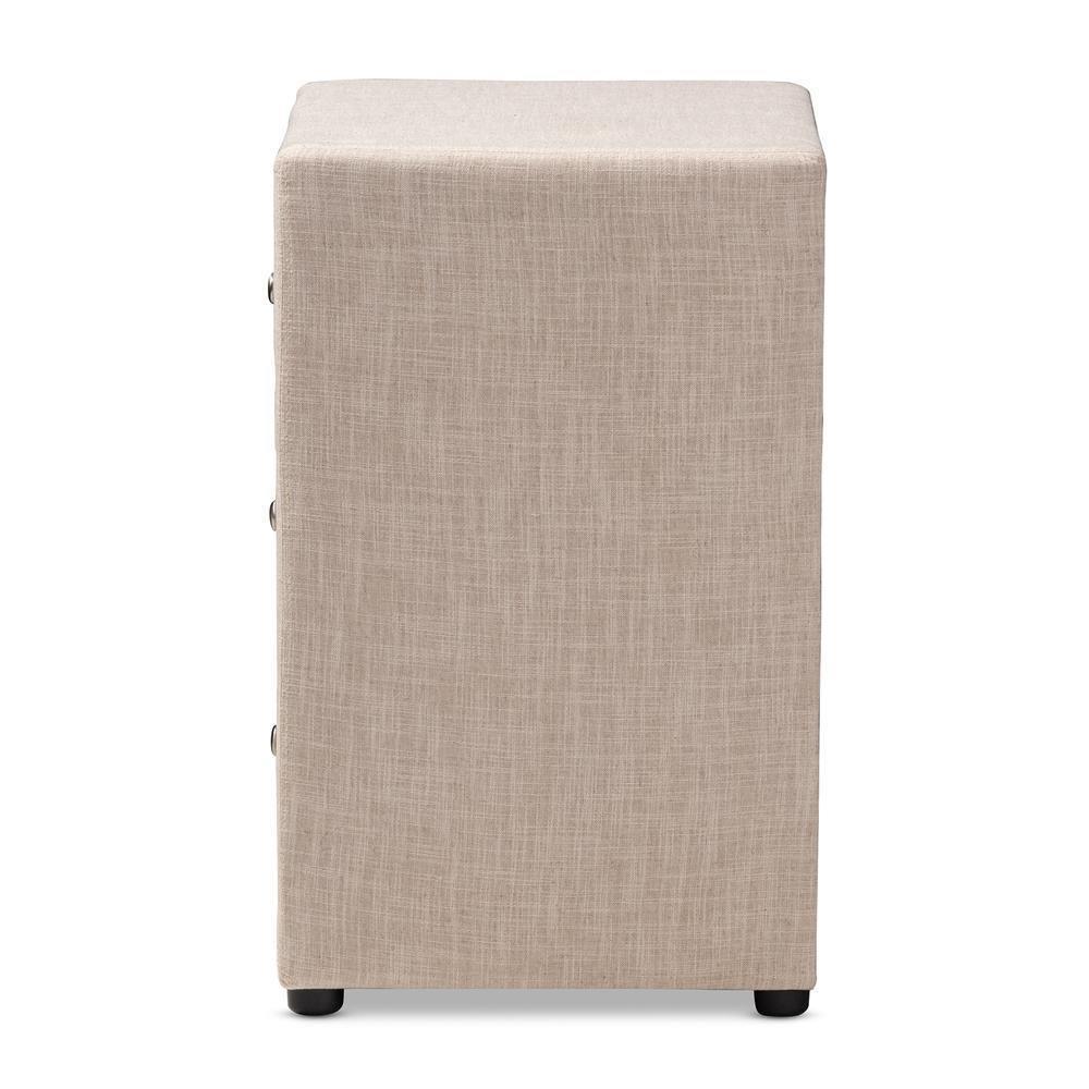 Tessa Modern and Contemporary Beige Fabric Upholstered 3-Drawer Nightstand FredCo