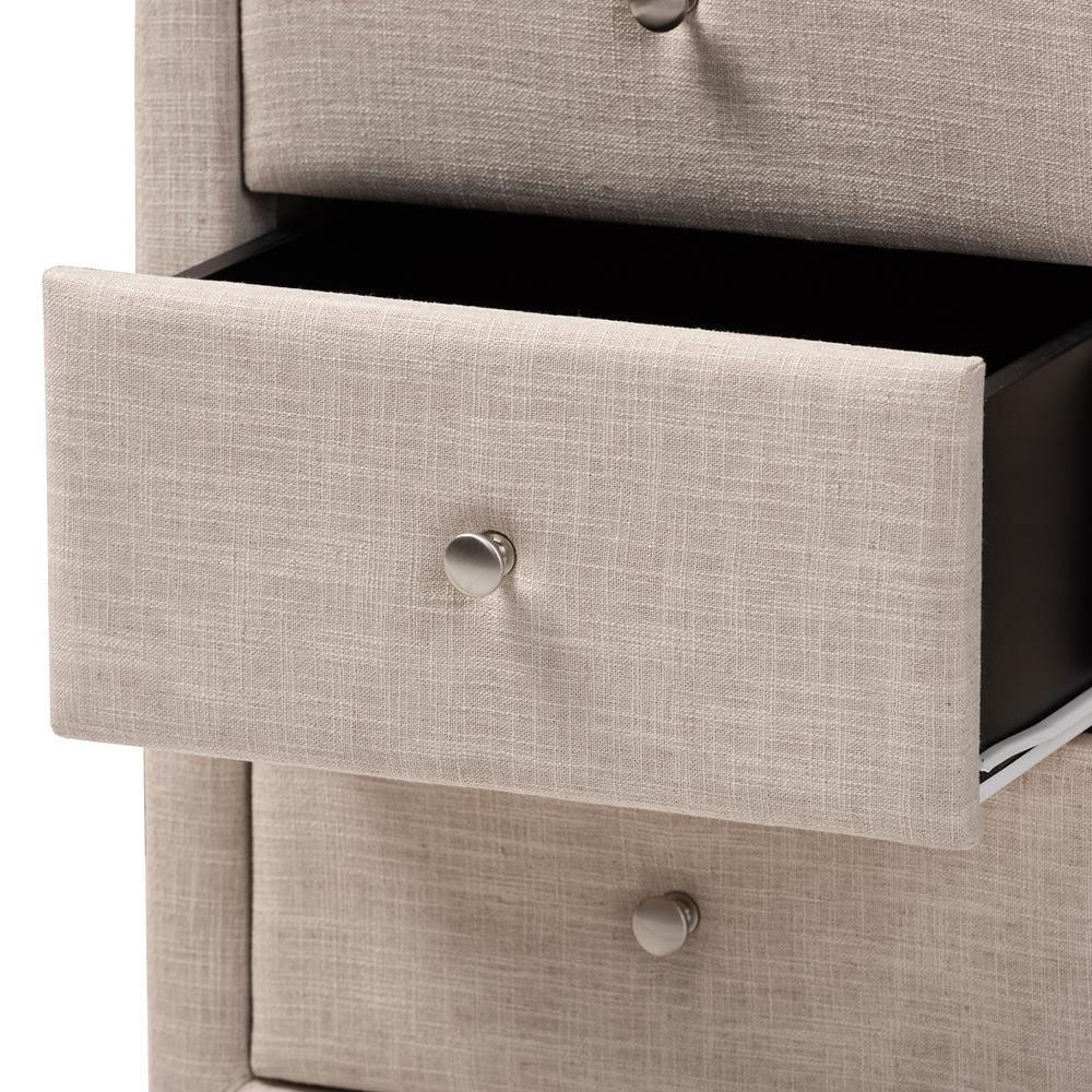 Tessa Modern and Contemporary Beige Fabric Upholstered 3-Drawer Nightstand FredCo