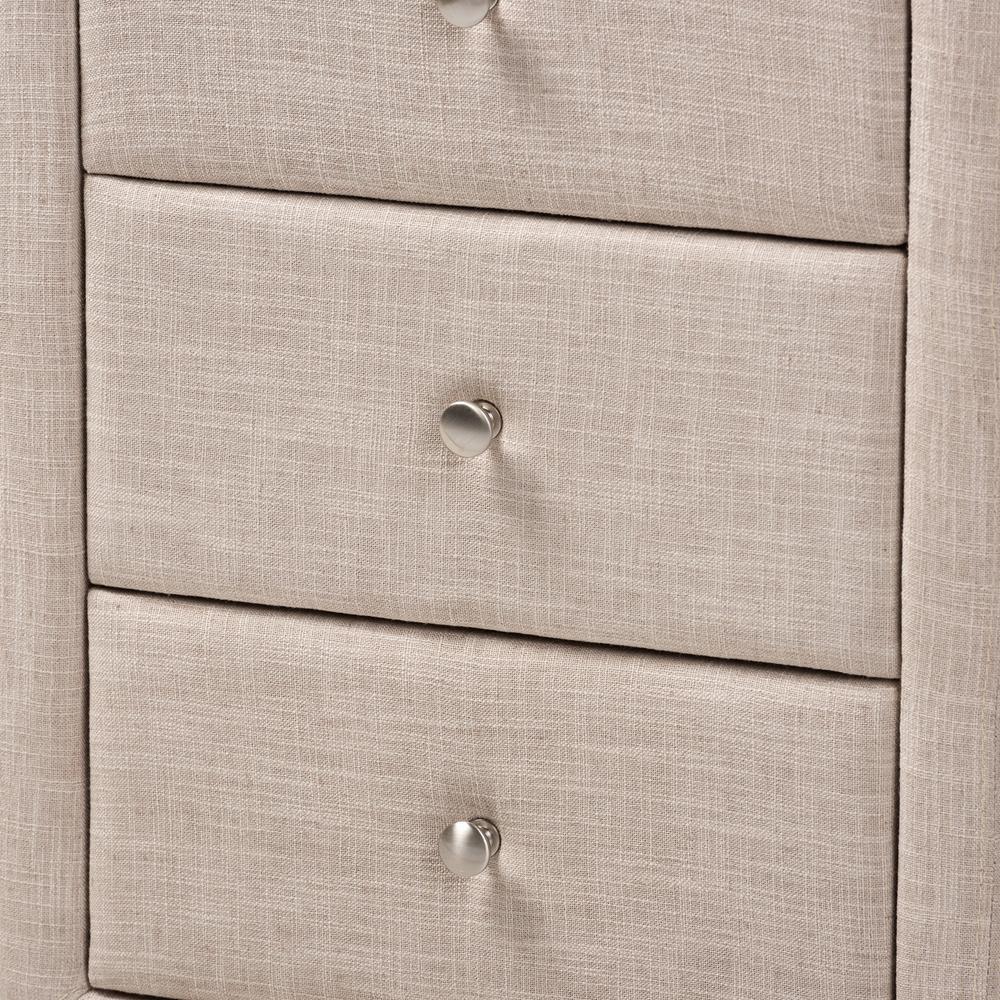 Tessa Modern and Contemporary Beige Fabric Upholstered 3-Drawer Nightstand FredCo