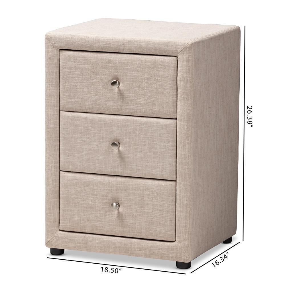 Tessa Modern and Contemporary Beige Fabric Upholstered 3-Drawer Nightstand FredCo