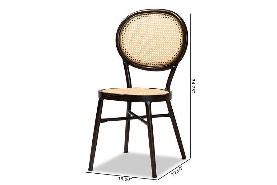 Thalia Mid-Century Modern Dark Brown Finished Metal and Synthetic Rattan 2-Piece Outdoor Dining Chair Set FredCo