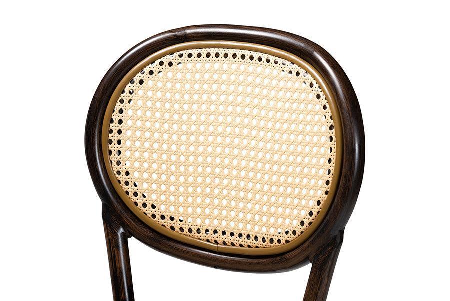 Thalia Mid-Century Modern Dark Brown Finished Metal and Synthetic Rattan Outdoor Bar Stool FredCo